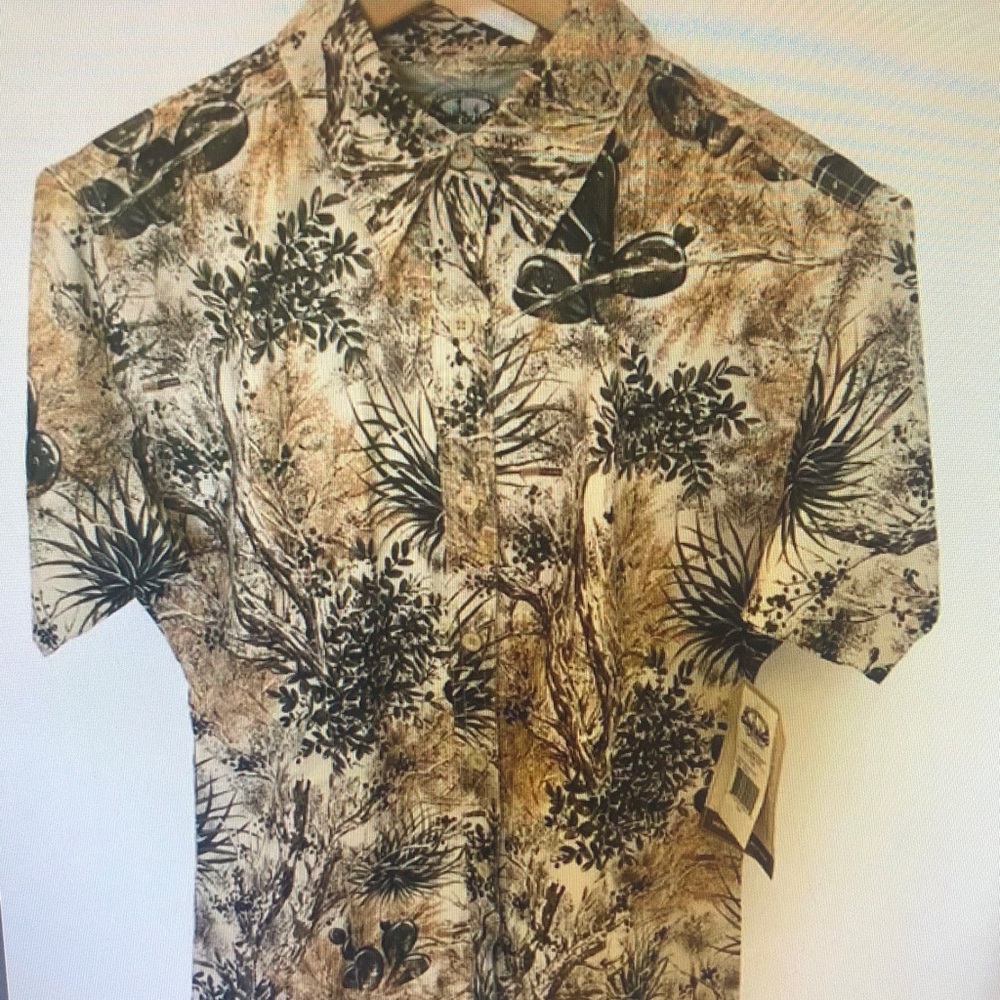 Men's Short Sleeve Tropical Print Shirt - Beige/Black